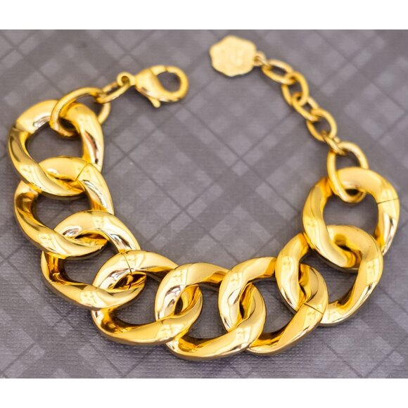 7 inch, Vintage Gold Tone Large Rings Elegant Bracelet by Craban - G50 - Picture 2 of 3